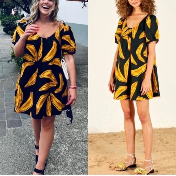 Farm Rio Ripe Bananas Linen Mini Dress - Size XS - Picture 2 of 9